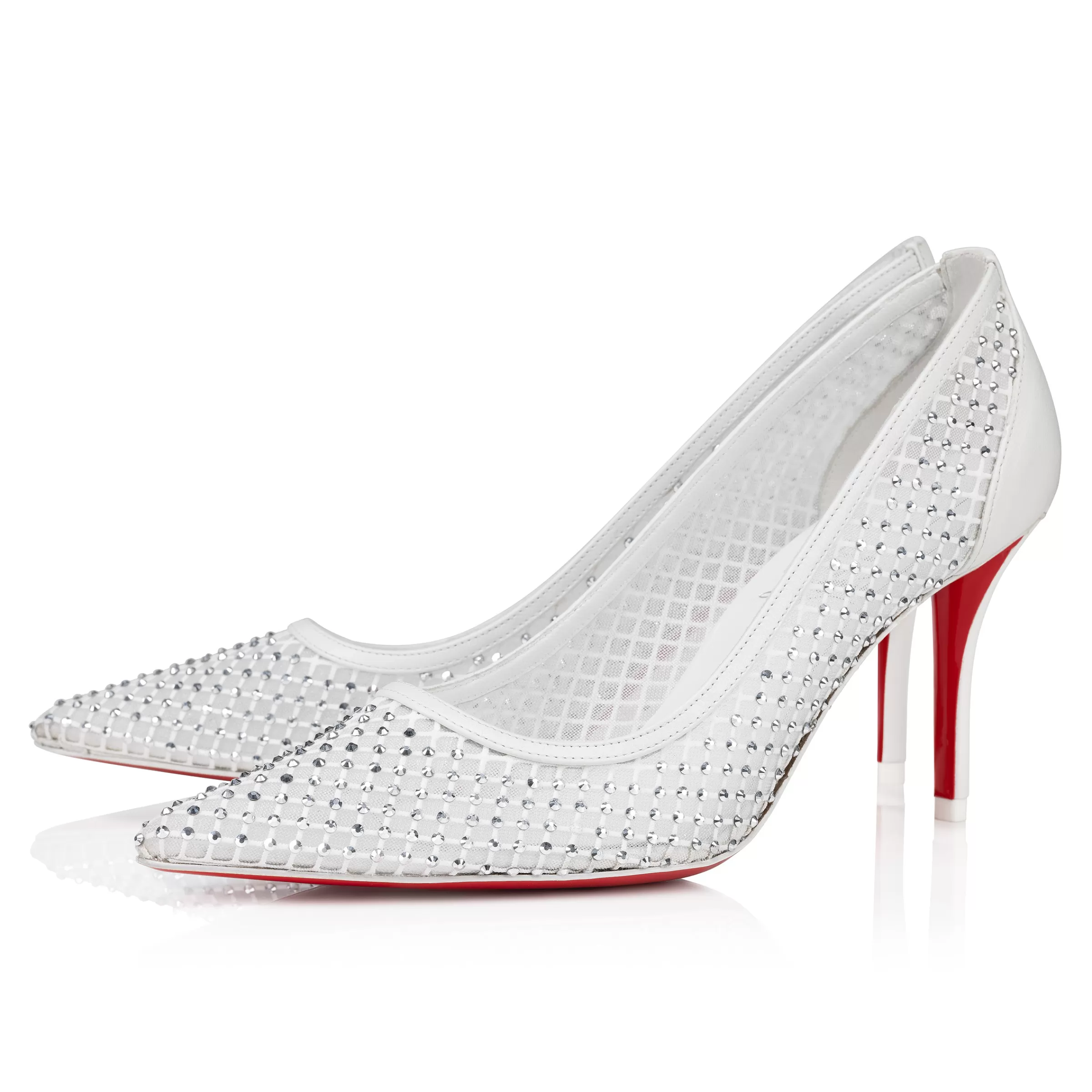 Pumps-Christian Louboutin Apostropha Mesh Strass Bianco